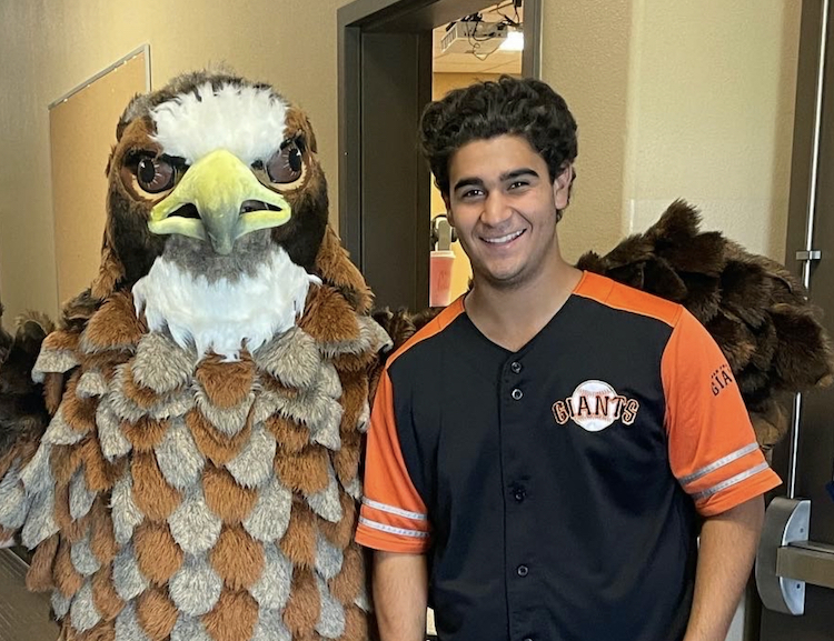 Rafa Jr with the VCS falcon mascot.