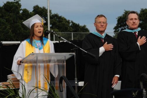 Lyndsey Guerrero singing at graduation