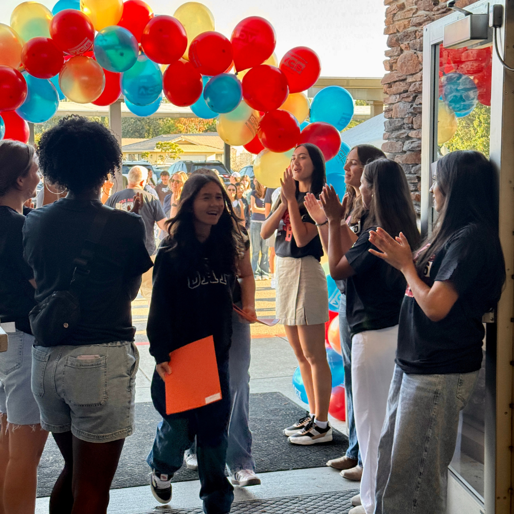 High school student leaders welcome new students during orientation at Vacaville Christian School.